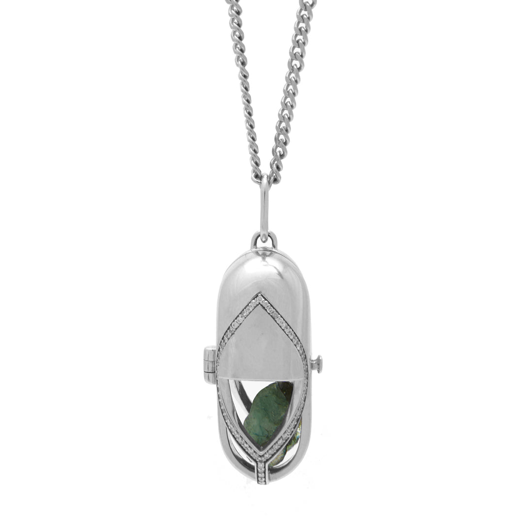 Capsule Emerald Pendant - 18kt recycled white gold - made to order
