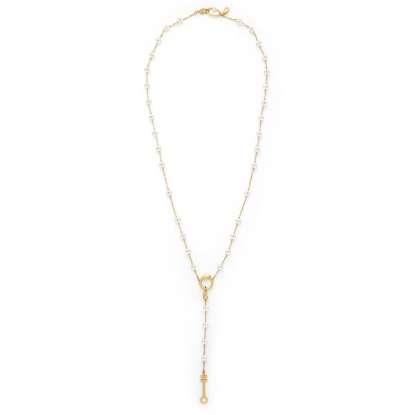 Egyptian Symbols Pearl Rosary Necklace - 18kt Gold-Plated Sterling Silver