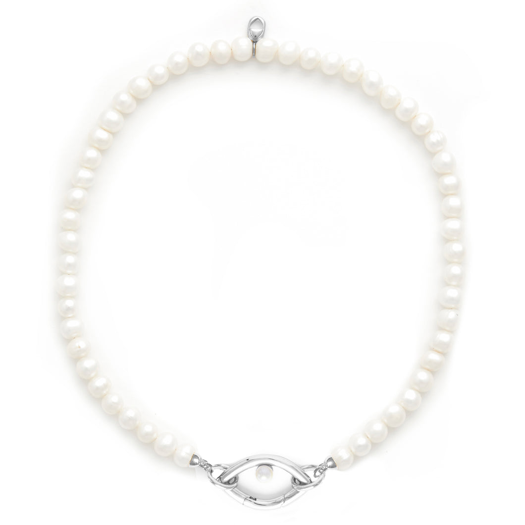 Eye Opener Pearl Necklace - silver
