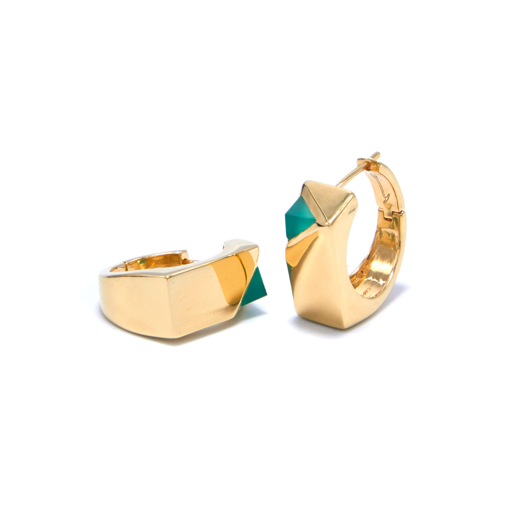 Jewel Beneath Signet Earring Pair - Green Onyx & 24ct Gold-Plated Sterling Silver