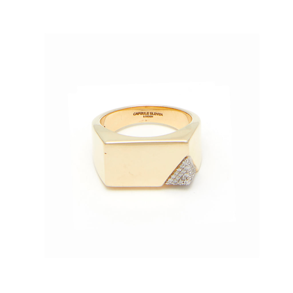 Jewel Beneath White Diamond Signet Ring - 18kt recycled gold - made to order