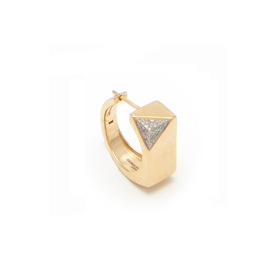 Jewel Beneath Diamond Signet Earring Single - 18kt recycled gold and white diamonds - made to order