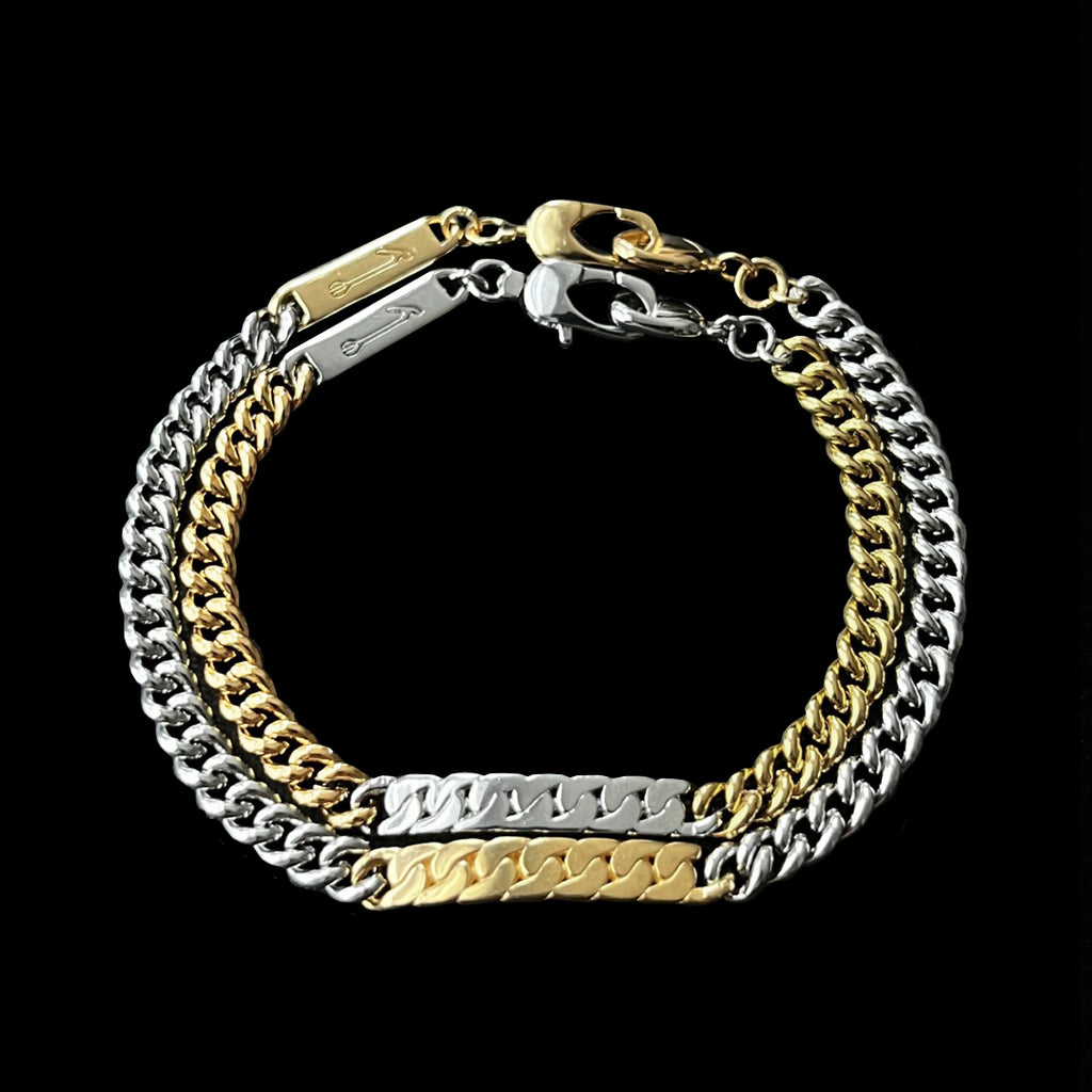 Power Tag Bracelet Mixed Metals Silver Stripe - 18ct Gold-Plated Sterling Silver and sterling silver